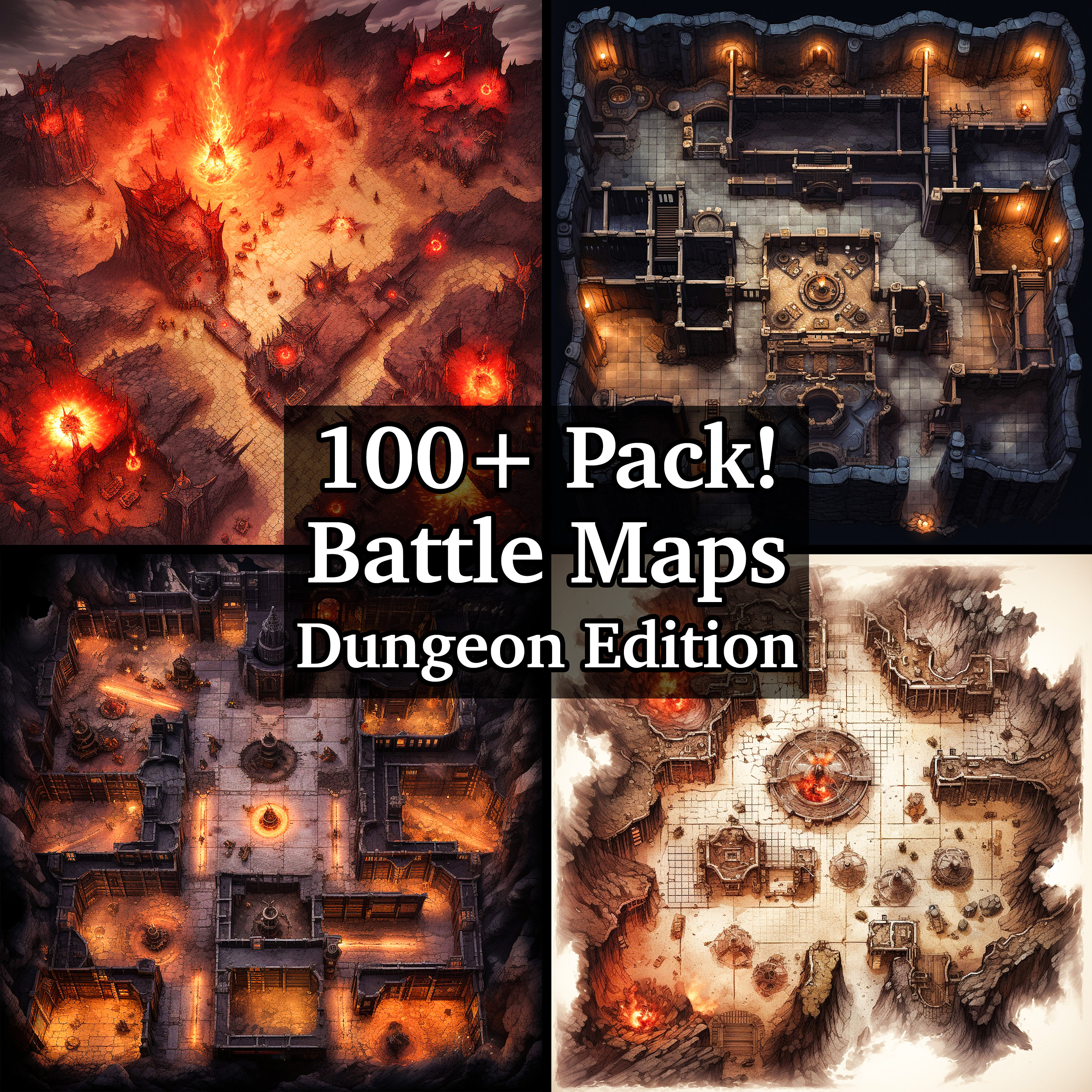 Dungeon Battle Maps, 100+ Pack of Dungeon, Lava, & Underground Maps ...