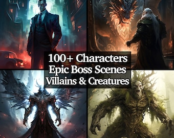 Plus de 100 boss, méchants et créatures épiques, donjons et dragons, scènes et rencontres épiques pour des scénarios de boss, RPG haute résolution TTRPG DND