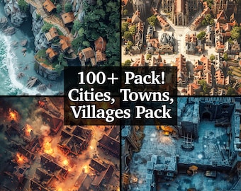 City, Villages, & Towns Landscape-Battle Maps Pack, 150+ Maps, Bundle of Immersive RPG DND Environments, Dungeons and Dragons, TTRPG