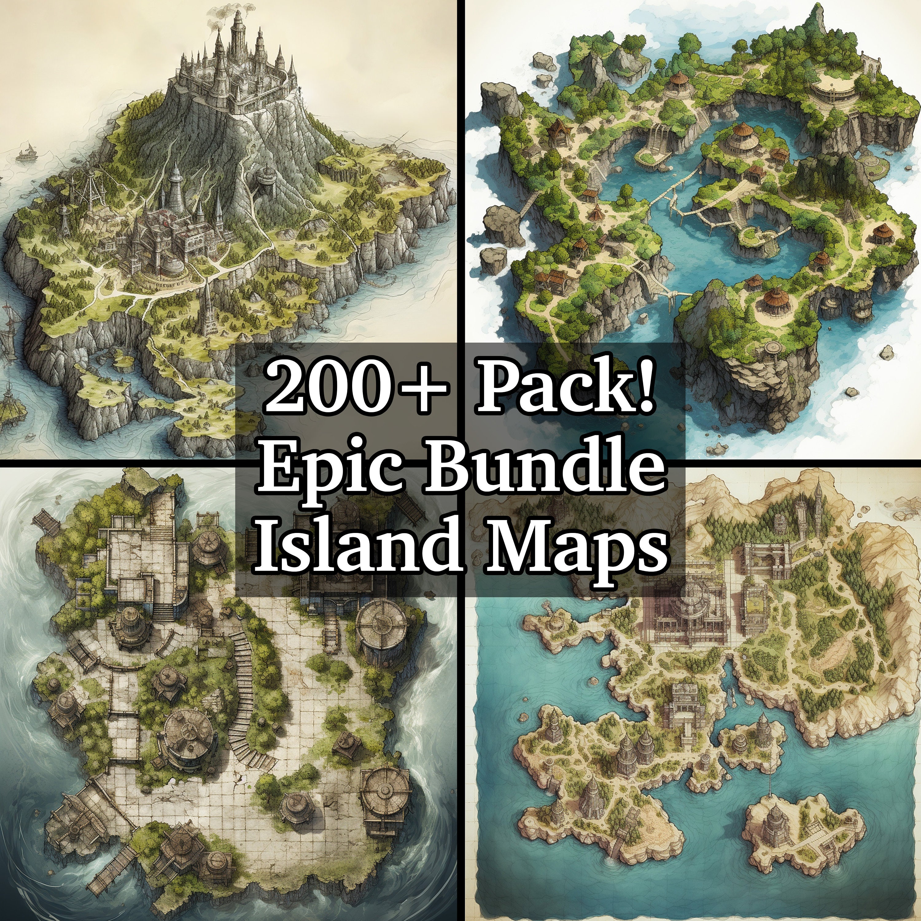 Island Battle Maps, 200+ Pack Bundle of High Detail Role Playing Maps ...