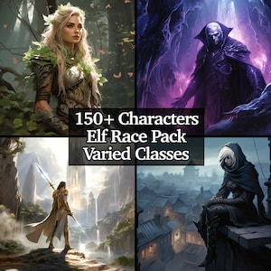 150+ Elf Race-bundel, PNG Elf-collectie, gevarieerde klassen van elfen, kerkers en draken, epische karakterverzameling van elfen, TTRPG RPG dnd