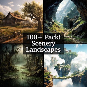 Meeslepende RPG Landscape Scenery-bundel, 100 pakket omgevingen voor Dungeons and Dragons DM's, rollenspelavontuur, levendige terreinen