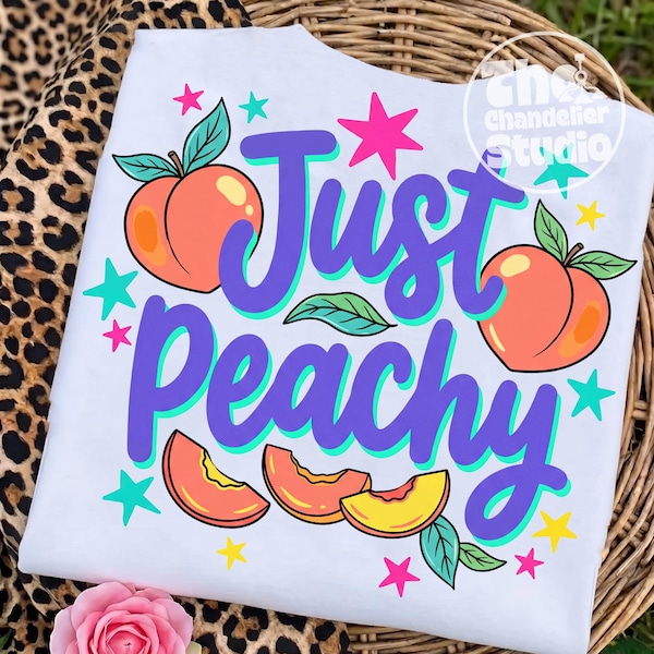 Just Peachy PNG, Cute Peach Fruit Sublimation, Retro Summer Fruit Graphic, Trendy Girly Aesthetic Shirt Design PNG Download