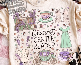 Dearest Gentle Reader PNG, Regency Era Whistledown Aesthetic PNG, Tea & Carriage Wisteria Floral Vintage Romance PNG, Movie Lovers Png