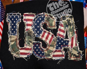 Faux Patchwork USA Png, Patriotic 4th Of July USA Png, Distressed American Flag Png, Vintage USA Patchwork Png, America 250 Png