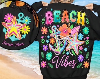 Preppy Beach Vibes Front and Back Png, Retro Summer Vacation Png, Hello Summer Png, Floral Summer Star Png, Beach Png, Coastal Anchor Png