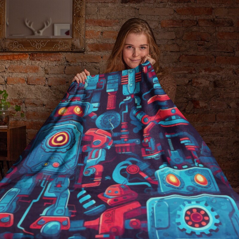 Robot Cyborg Pattern Print Hooded Blanket