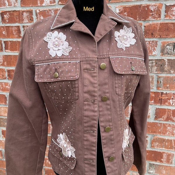 Bedazzled Vintage Brown Denim Jacket