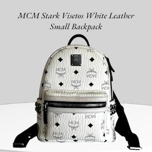 Authentic MCM Stark Visetos Studs Small Backpack | White|Cleaned and Conditioned