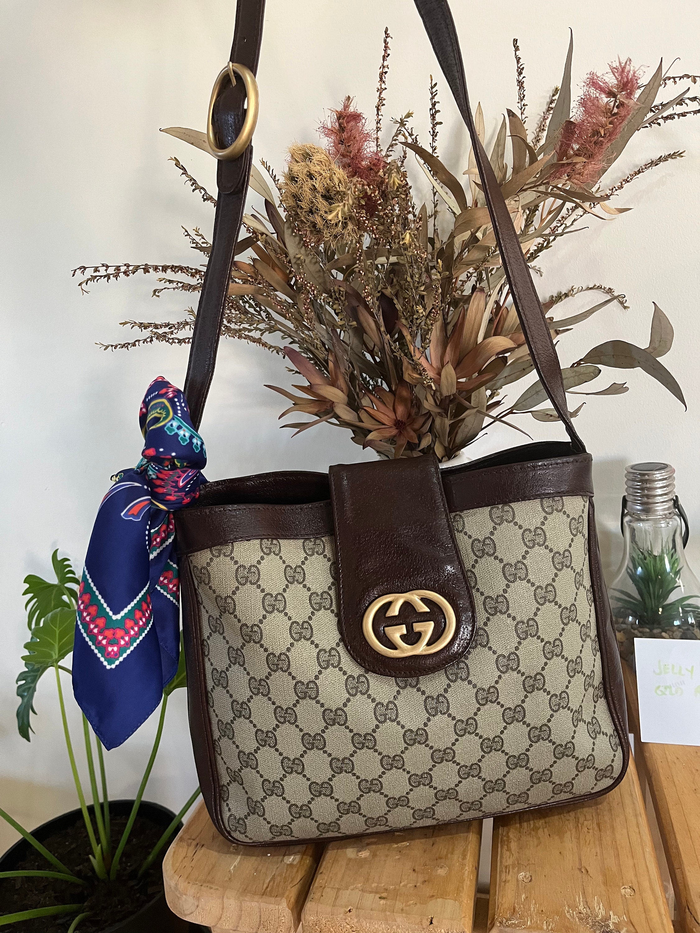 Gucci Vintage Brown GG Monogram Suede Blondie Clutch Bag