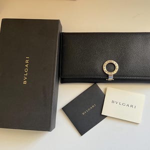 Authentic Pre-Owned BVLGARI Large Black Leather Wallet| Excellent Condition | With Box and Care Card
