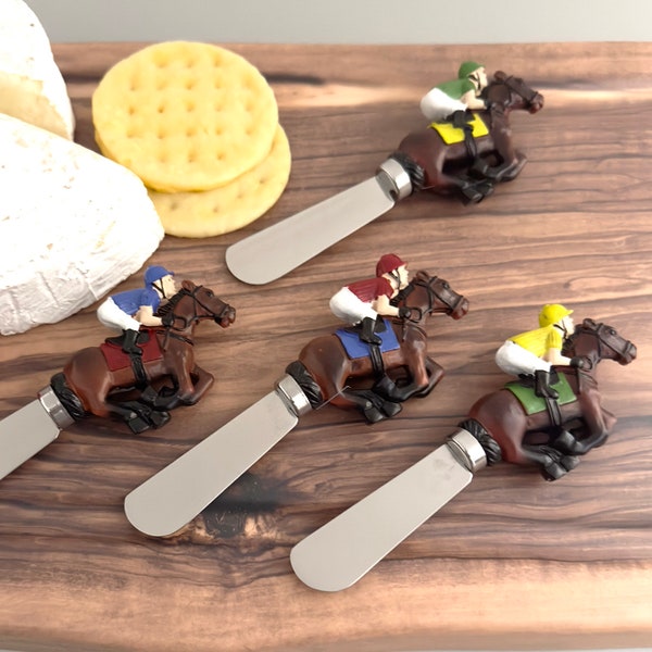 Derby Decor 4-Piece Hand Painted Resin Handle with Stainless Steel Blade Cheese Spreader set .