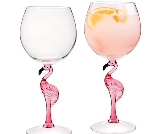 Durable Acrylic Plastic Stem Wine Glasses, Set of 2, Reusable Plastic Drinkware, BPA-free, Shatter-Proof,20 oz, Flamingo wine glass