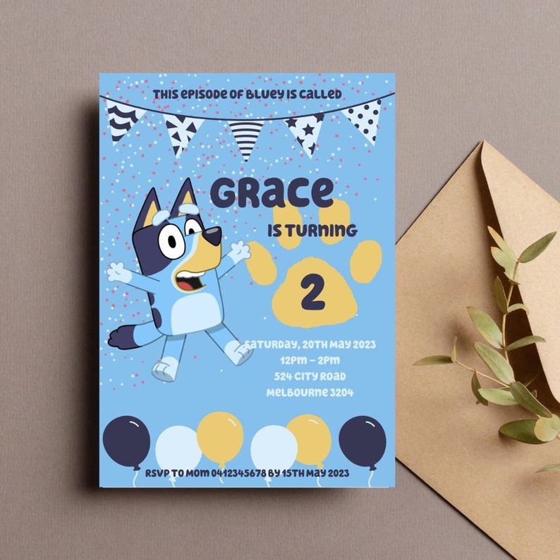 Bluey Inspired Birthday Invitation Bluey Themed Digital Etsy