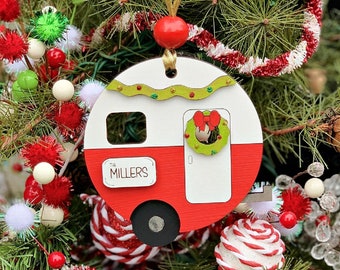 Personalized Camper Ornament, camping themed ornaments, outdoor ornaments, travel ornament, camping trailor ornament