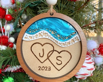 Personalized Beach Ornament, Custom Initials in the sand ornament, beach theme Christmas, beach ornament, stocking stuffer
