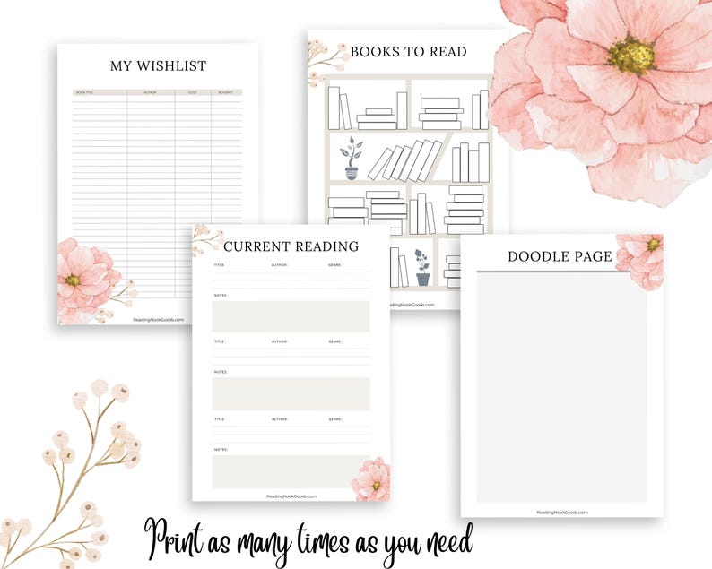 Printable Reading Journal: Book Tracker, Reading Log, Quotes (digital ...