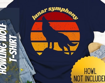 Howling Wolf Silhouette T Shirt with a Colorful Moon Design Perfect for Nature Workouts