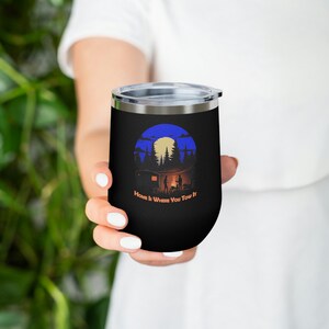 Trailer Camping Black Insulated Wine Tumbler with a Campfire