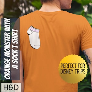 Orange Monster with Sock on the Back Costume T Shirt Perfect for Disney Halloween Parties