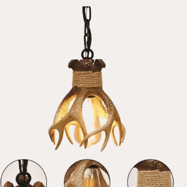 Mini gewei hanglamp, vintage gewei verlichtingsarmatuur, klein gewei plafondlamp, voor keukeneiland eetkamer wastafel badkamer