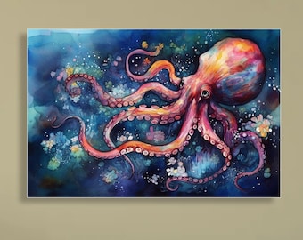 OCTOPUS WATERCOLOR Digital Art Illustration. Instant Download, Digital download, Printable Art, Wall Art, Digital Art