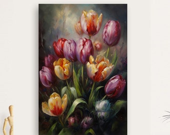 Tulips bouquete bouquet of tulips, digital copy of a Moderna and floral art oil painting
