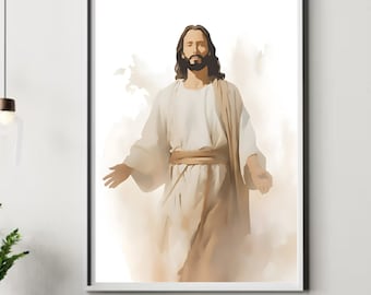 Christ's Embrace, Jesus Portrait, jesus painting, jesus art, jesus wall art, smiling jesus, jesus watercolor
