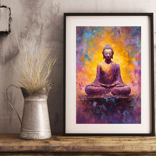 Buda painting on canvas, acrylic painting in purple tones, the buda, buda art, buda artwork