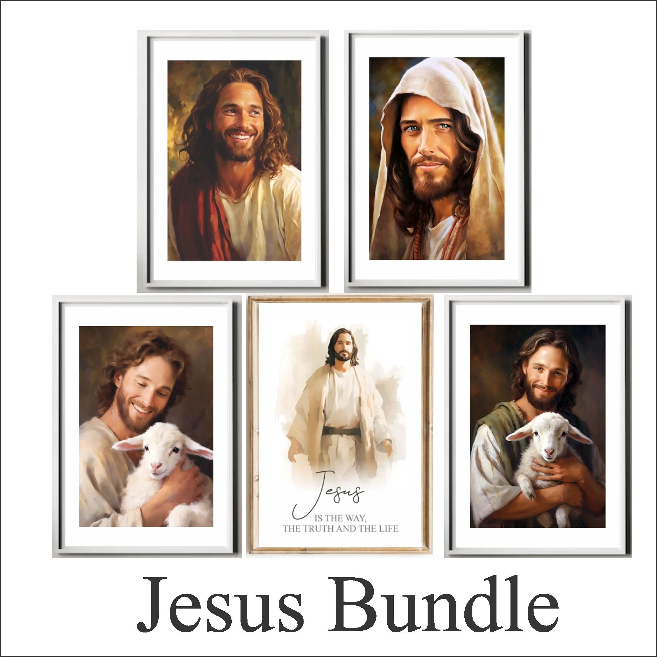 Smiling Jesus, Jesus smiling "Special Offer! Bundle of 5 Digital Jesus Art Prints for the Price of 2