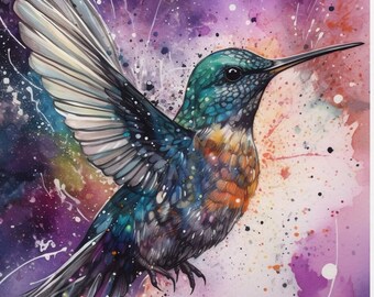 HUMMING BIRD WATERCOLOR Digital Art Illustration. Instant Download, Digital download, Printable Art, Wall Art, Digital Art