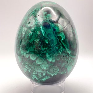 Polished Malachite Crystal Egg (Democratic Republic of the Congo) - 385g, beautiful flowering and eyes!