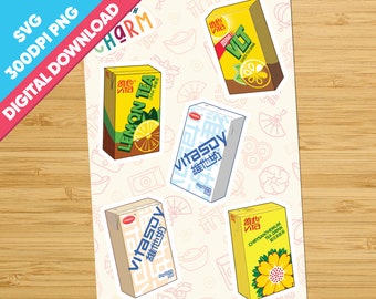 Filled With Charm - Asian Vita Juice Box Sticker Set - Digital Download - SVG, PNG