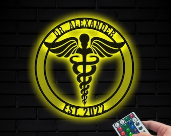 Personalized Doctor Metal Sign, Custom Medical Wall Art, Physician Office Decor, Med School Graduation Gift, Stethoscope Name Plaque