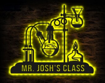 Chemistry Teacher Metal Sign with LED Personalized, Science Teacher Gift, Chemistry Lover Laboratory Wall Hanging Decor, Chemist Custom Sign