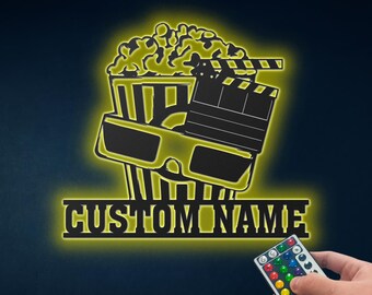 Personalized Movie Led Sign, Custom Movie Room Sign, Film and Popcorn, Private Cinema Room Sign, Private Cinema Wall Hanging Decor