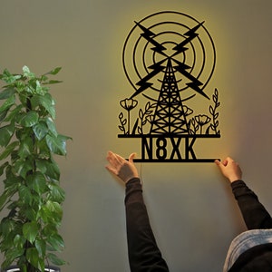 Ham Radio Metal Wall with LED Personalized, Amateur Radio Wall Sign, Ham Radio Call Sign Hanging Wall Decor, Ham Radio Station Metal Signs