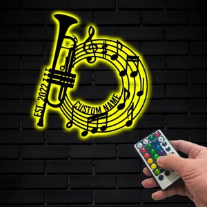 Personalized Trumpet Metal Wall Art LED Light, Trumpet Player Name Sign, Musical Instrument Wall Hanging, Trumpet Teacher Sign Gift