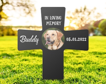 Personalized Dog Grave Marker, Custom Pet Memorial Cross, Photo Memorial Stake