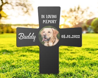 Grave Marker For Dog Personalized, Grave Marker With Photo, Cross Memorial Plaques, Pet Sympathy Gifts, Loss of Pet Grave Marker