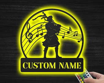 Bagpipes Metal Wall With LED, Bagpipes Custom Name Sign Decoration For Room, Bagpipes Musical Instrument Wall Sign Decor for Players
