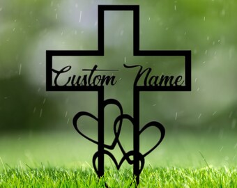 Custom Memorial Cross for Outside, Metal Cross for Cemetery, Christian Grave Marker, Christian Memorial Gift