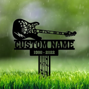 Personalized Grave Marker for Human, Playing In Heaven, Guitar Player Memorial Metal Plaque, Guitarist Garden Stake for Outdoor