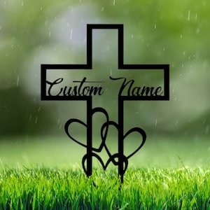 Custom Memorial Cross for Outside, Metal Cross for Cemetery, Sympathy Plaques for Dad, Mom, Garden Grave Marker for Loss of Loved Ones