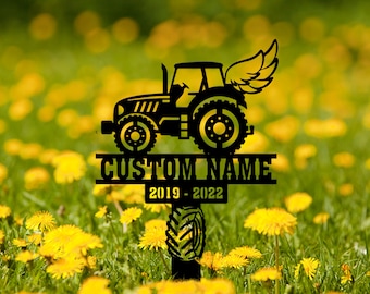 Personalized Memorial Stakes Tractor, Farmer Sympathy Plaque for Cemetery, Metal Grave Marker for Outdoors, Farmer Loss Keepsake Garden Sign