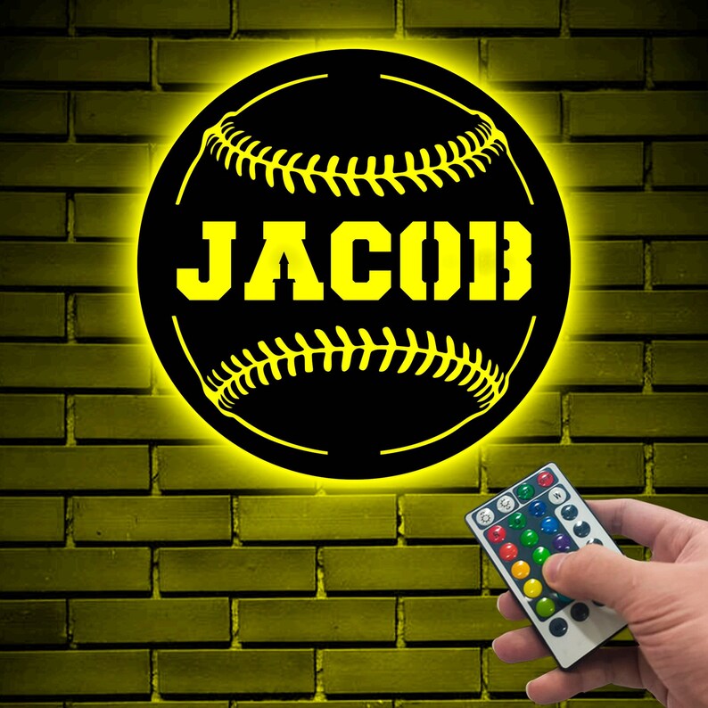 Baseball Sign Ball Baseball Metal Wall Art With LED, Custom Baseball Ball Monogram Sign ...