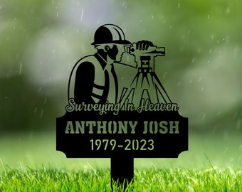 Personalized Land Surveyor Memorial Stake, Custom Grave Marker, Theodolite Memorial Plaque