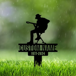 Temporary Grave Marker for Cemetery Custom, Guitar Player Sympathy Gifts, Guitarist Keepsake Stakes for Outdoors, Musician Remembrance Sign