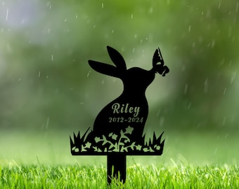 Custom Bunny Memorial Metal Stake, Pet Grave Marker, Rabbit Sympathy Plaque for Outdoor Cemetery
