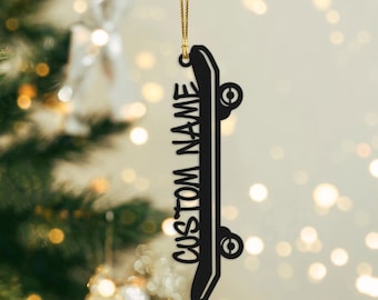 Personalized Skateboard Metal Ornament, Custom Skateboarding Bauble, Skater Boy Gift, Skatepark Extreme Sports Club Gifts